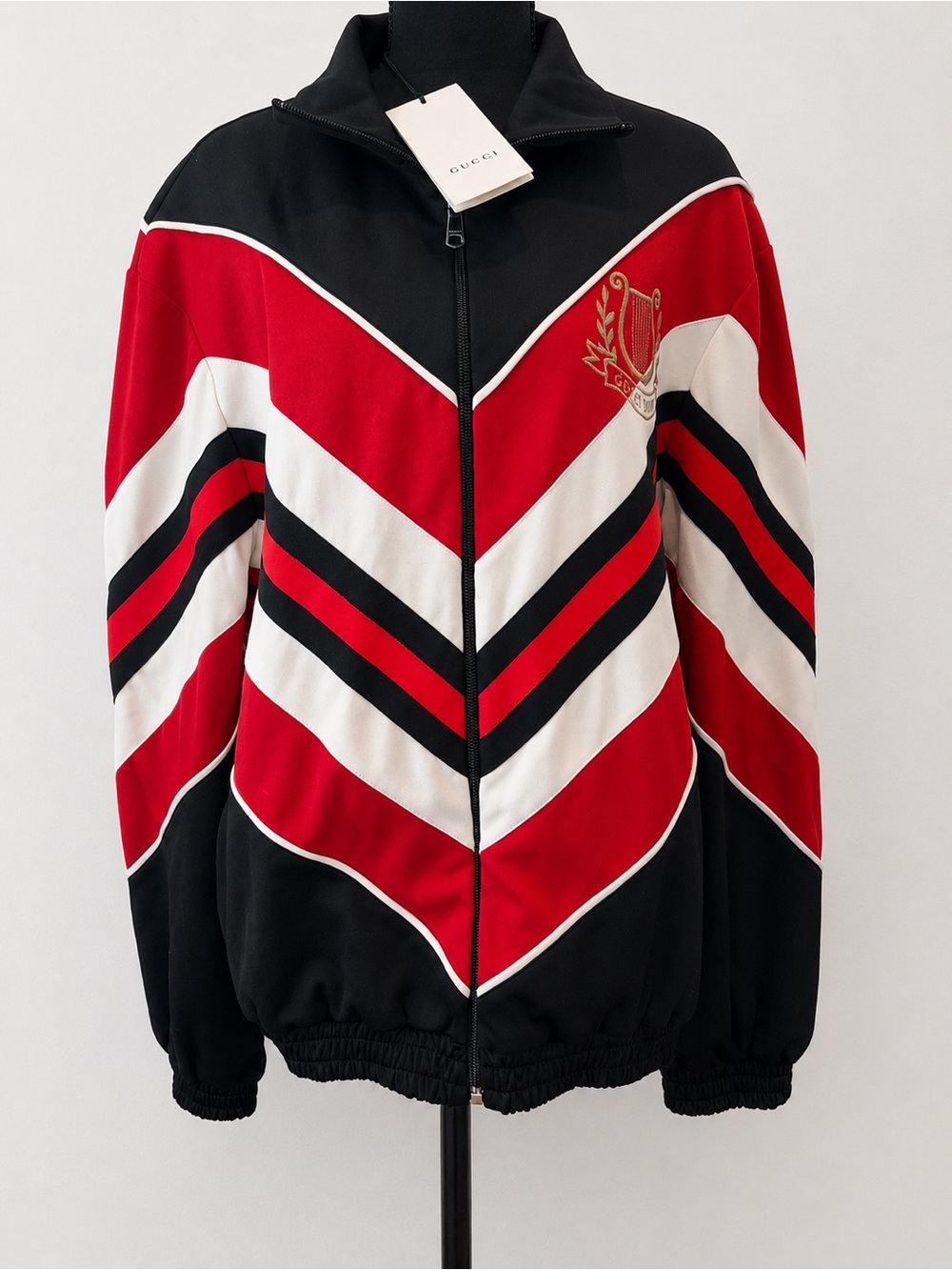 Gucci Chevron Jersey Track Jacket -Red Black Ivory, Alessandro Michele Italy NWT